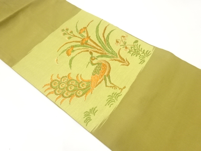 孔雀模様織出し名古屋帯